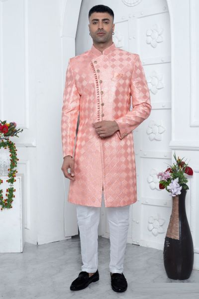 Peach Art Silk Indo Western for Men (NMK-7704)