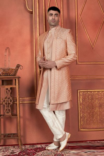 Peach Art Silk Indo Western for Men (NMK-7722)