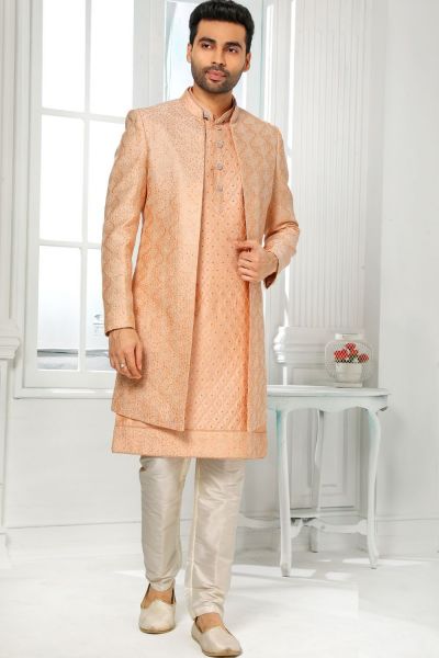 Peach Art Silk Indo Western (NMK-6273)