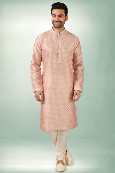 Peach Art Silk Kurta Pajama (NMK-5846)