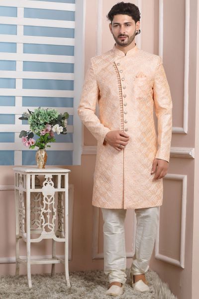 Peach Art Silk Mens Indo Western (NMK-6199)