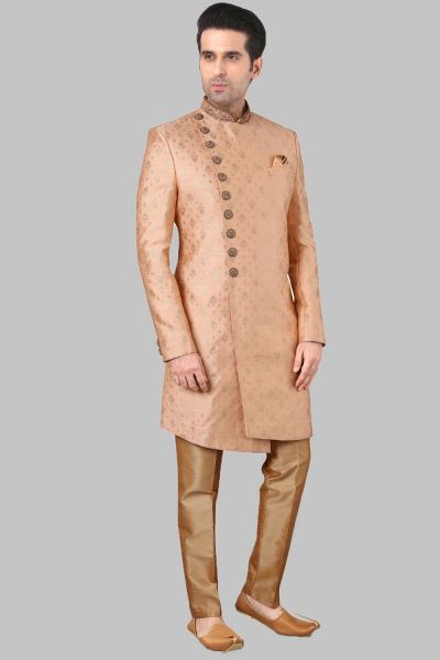 Peach Banarasi Brocade Mens Sherwani (NMK-5254)