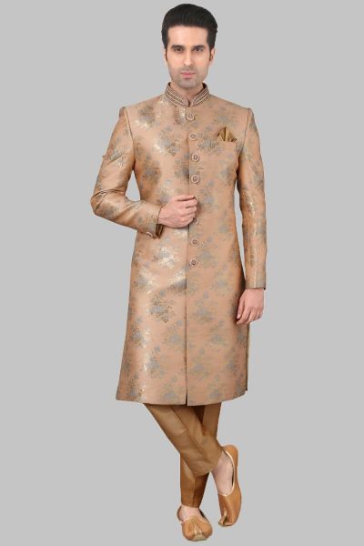 Peach Banarasi Brocade Sherwani (NMK-5251)