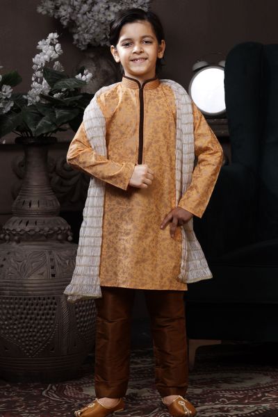 Peach Cotton Printed Boys Kurta Pajama (NKK-742)