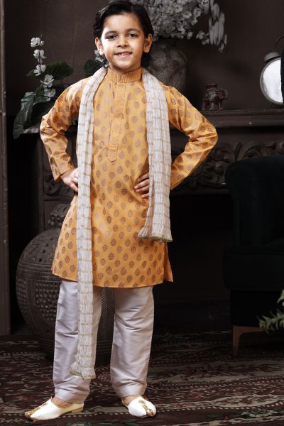 Peach Cotton Printed Boys Kurta Pajama (NKK-767)