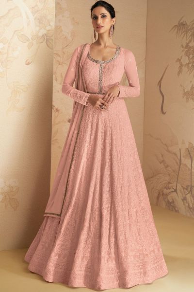 Peach Faux Georgette Anarkali Salwar Suit (NWS-6933)