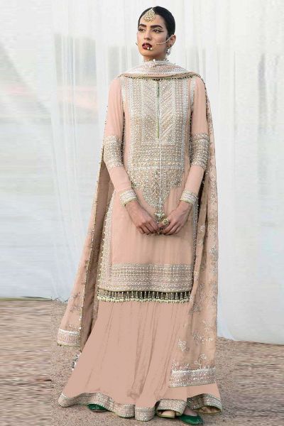 Peach Faux Georgette Embroidered Plazzo Suit (NWS-6990)