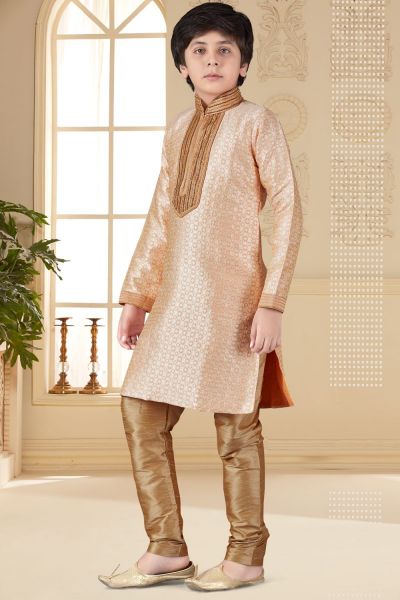 Peach Jaquard Kids Kurta Pajama (NKK-654)