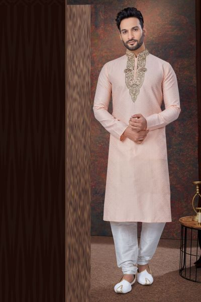 Peach Jaquard Kurta Pajama (NMK-7822)