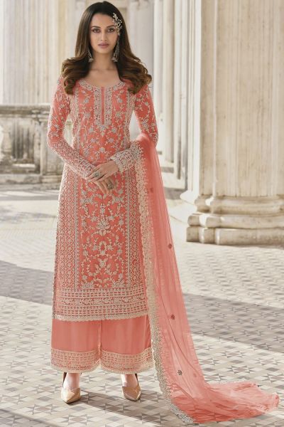 Peach Net Womens Salwar Suit (NWS-6703)