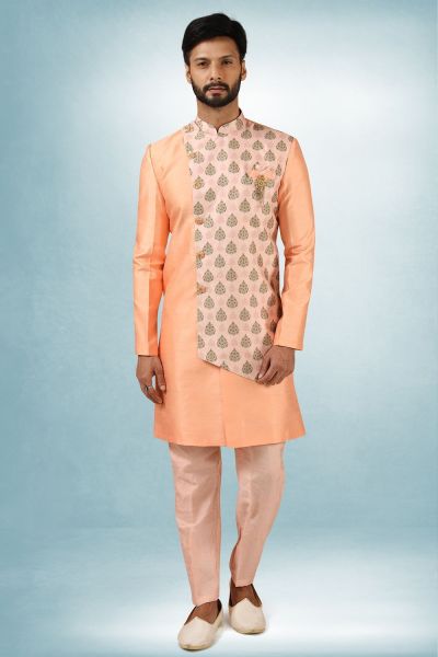 Peach, Pink Art Silk Indo Western (NMK-5812)