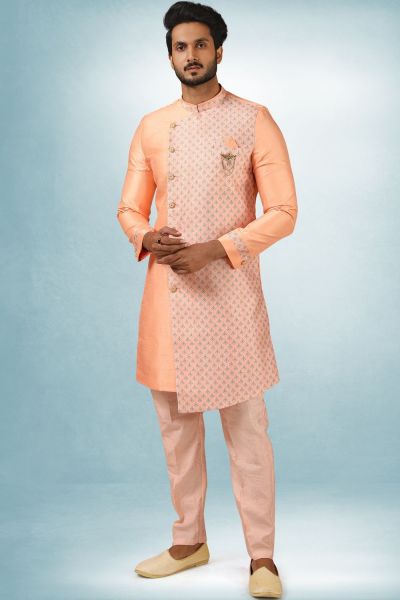 Peach, Pink Art Silk Indo Western (NMK-5822)