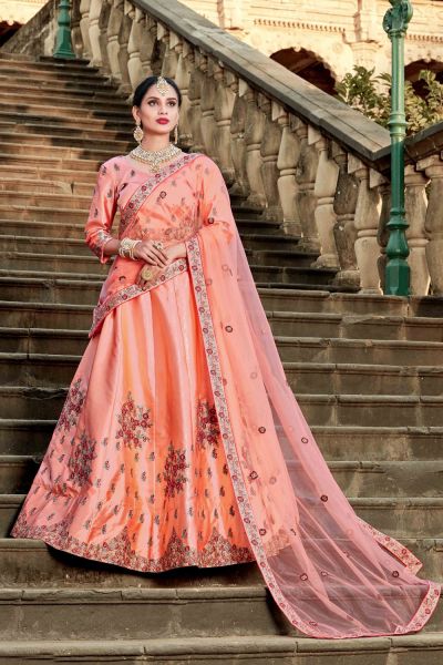 Peach Pure Satin Lehenga Choli (NWG-571)