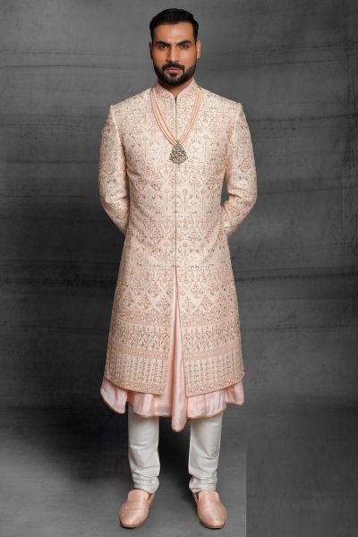 Peach Silk Designer Sherwani (NMK-5403 )