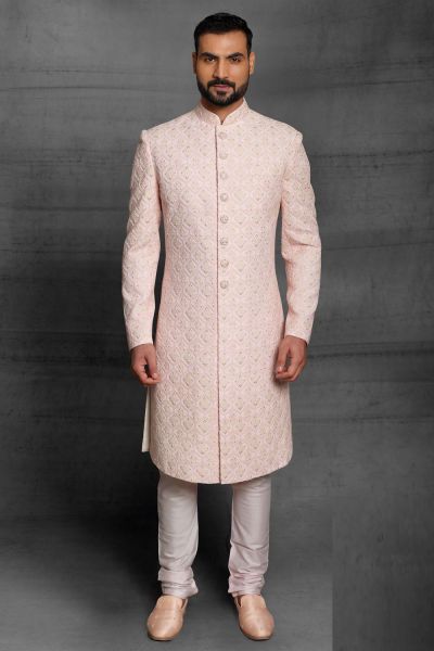 Peach Silk Grooms Sherwani (NMK-5434 )