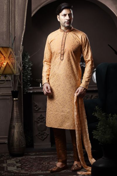 Peach Silk Kurta Pajama (NMK-6078)