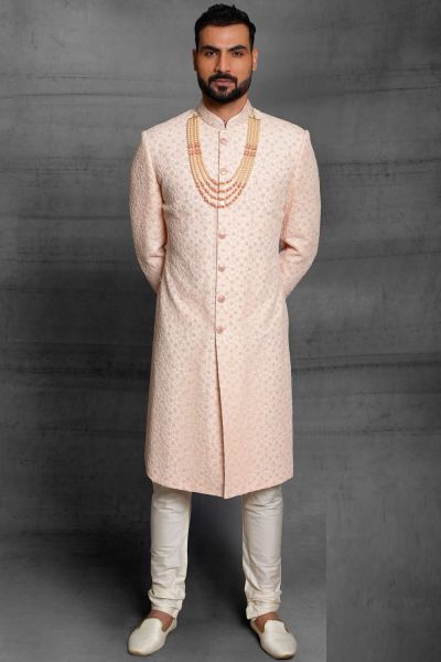 Peach Silk Mens Sherwani (NMK-5382 )