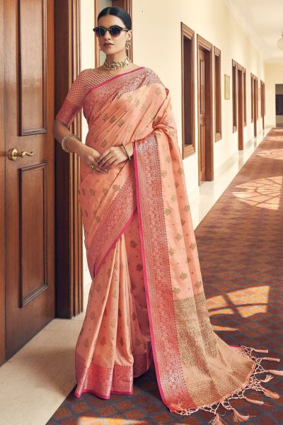 Peach Tusser Silk Saree (NWSA-5831)