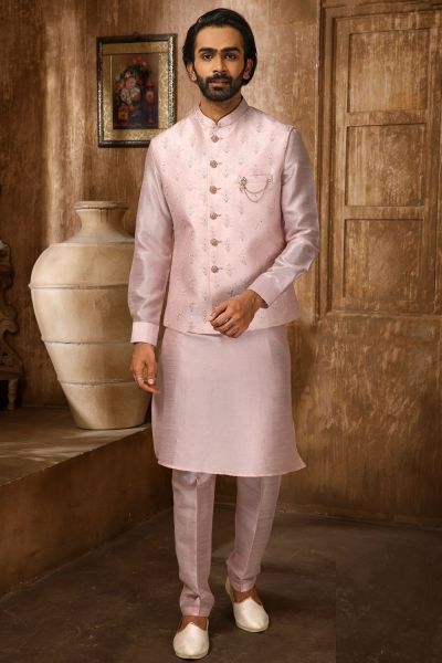 Pink Art Banarasi Silk Jacket Kurta (NMK-6327)