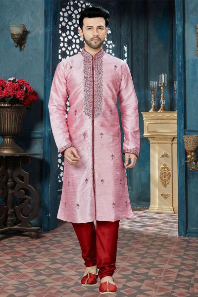 Pink Art Dupion Designer Kurta Pajama (NMK-3825)