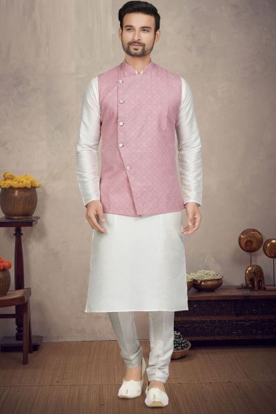 Pink Art Silk Mens Nehru Jacket (NMK-6960)