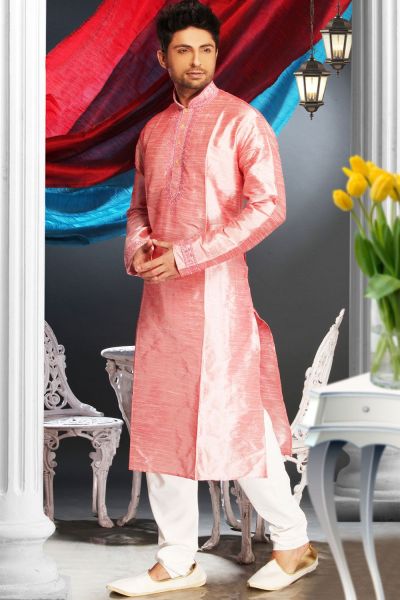 Pink Art Silk Regular Kurta Pajama (NMK-1606)