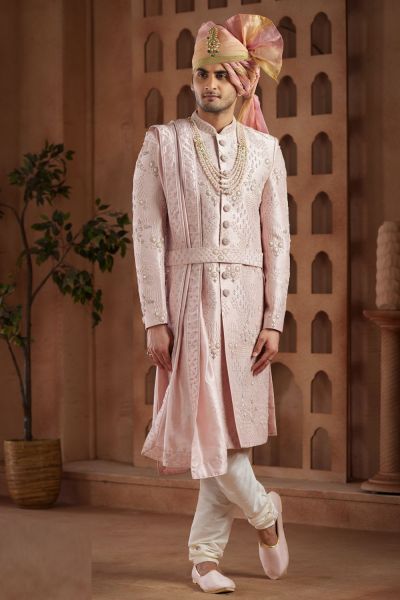 Pink Art Silk Sherwani for Men (NMK-7625)