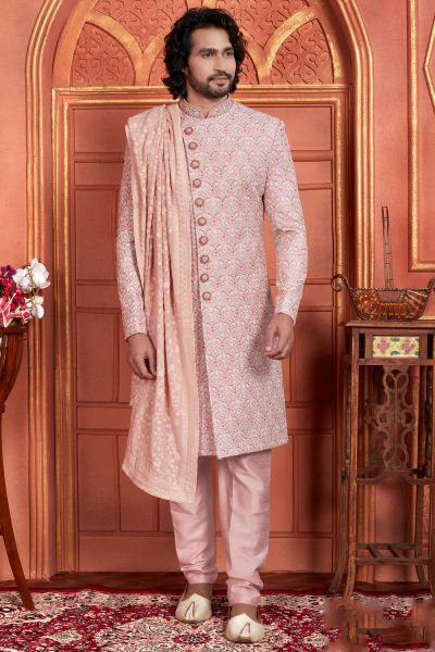 Pink Art Silk Sherwani for Men (NMK-7886)