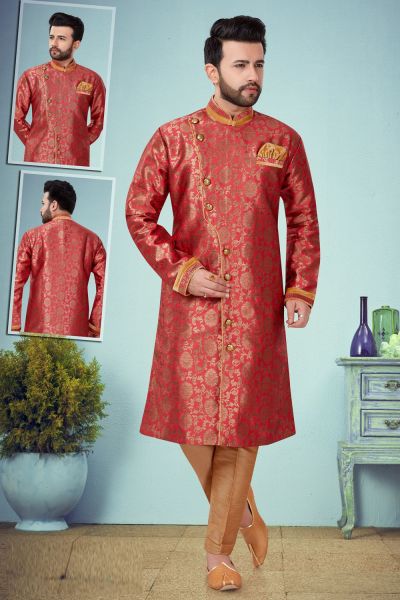 Pink Banarasi Jaquard Kurta Pajama (NMK-4865)