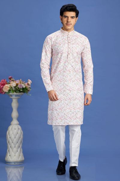 Pink Cotton Embroidered Kurta Pajama (NMK-7523)