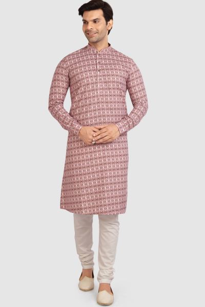 Pink Cotton Printed Mens Kurta Pajama (NMK-5728)