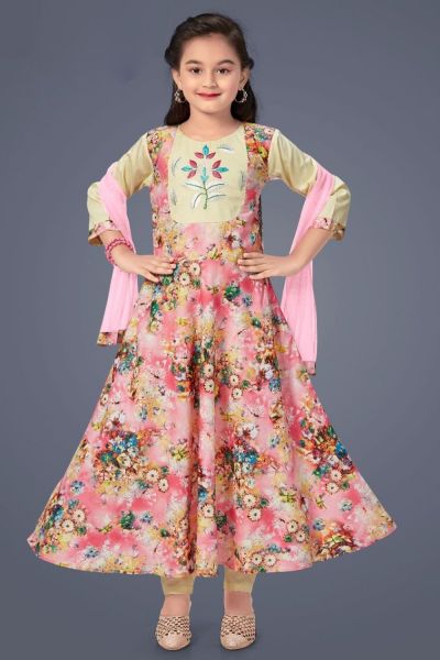 Pink Cotton Rayon Girls Anarkali (NFG-242)