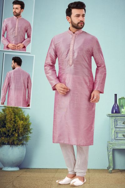 Pink Dupion Silk Casual Kurta Pajama (NMK-4809)