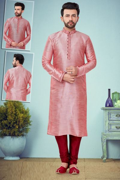 Pink Dupion Silk Mens Kurta Pajama (NMK-4789)