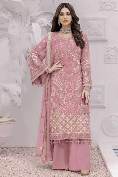 Pink Faux Georgette Embroidered Salwar Suit (NWS-6960)