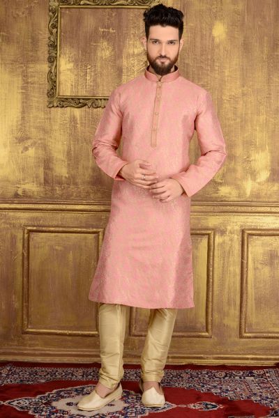 Pink Jaquard Silk Brocade Kurta (NMK-3556)