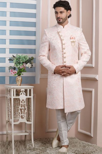 Pink Jaquard Silk Mens Indo Western (NMK-6175)