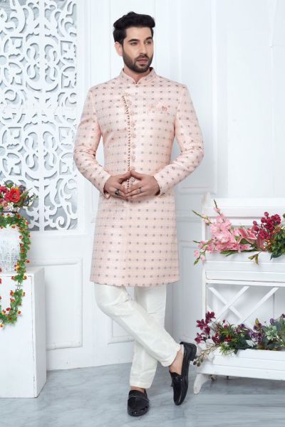 Pink Jaquard Silk Mens Indo Western (NMK-7192)