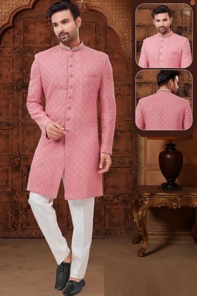 Pink Lucknowi Grooms Sherwani (NMK-5903)