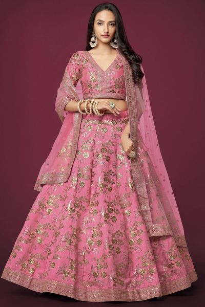 Pink Slub Silk Lehenga Choli (NWG-1388)