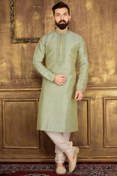 Pista Green Art Banarasi Silk Kurta (NMK-3531)