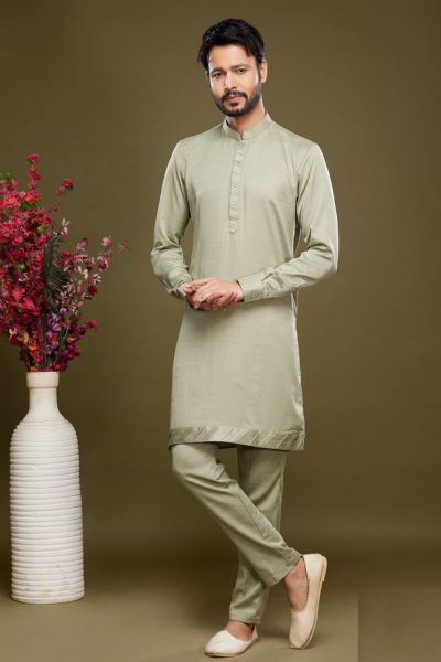 Pista Green Art Banarasi Silk Mens Casual Kurta (NMK-7068)