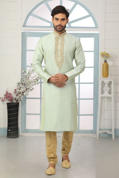 Pista Green Art Banarasi Silk Mens Kurta Pajama (NMK-5051)