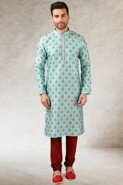 Pista Green Art Silk Kurta Pajama (NMK-5857)