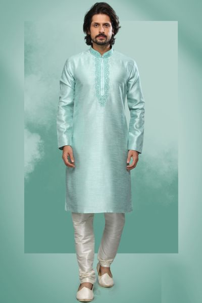 Pista Green Art Silk Kurta Pajama (NMK-6424)