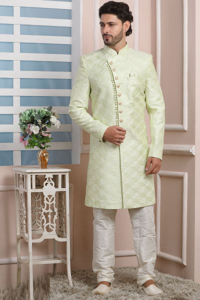 Pista Green Art Silk Mens Indo Western (NMK-6201)