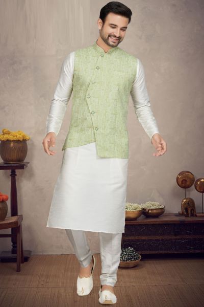 Pista Green Art Silk Mens Nehru Jacket (NMK-6965)