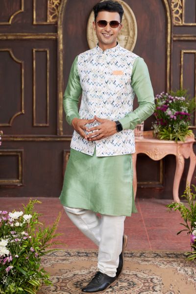 Pista Green Art Silk Nehru Jacket (NMK-7944)