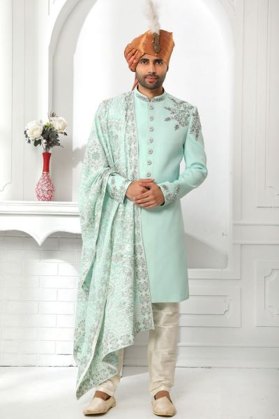 Pista Green Art Silk Sherwani (NMK-6255)