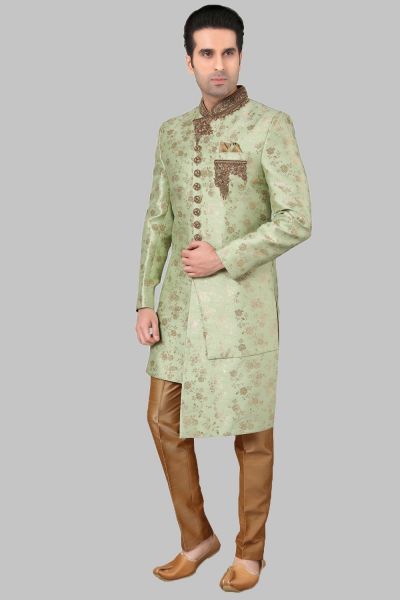 Pista Green Banarasi Brocade Sherwani (NMK-5249)